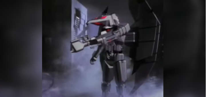 Fotograma de Soaron de 'Captain Power and the Soldiers of the Future' a punto de digitalizar a un ser humano.