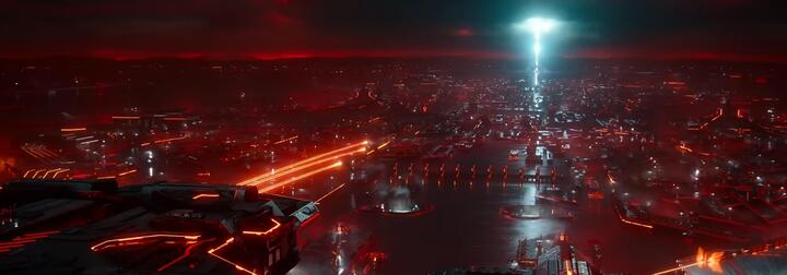 El universo digital de “Tron: Ares” (2025) brilla con efectos visuales avanzados y escenarios futuristas creados por Disney.